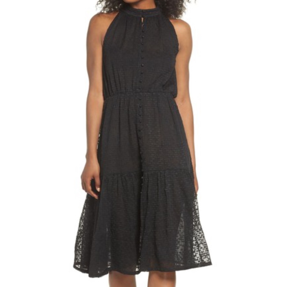 💐Black Button Front Textured Midi Dress💐